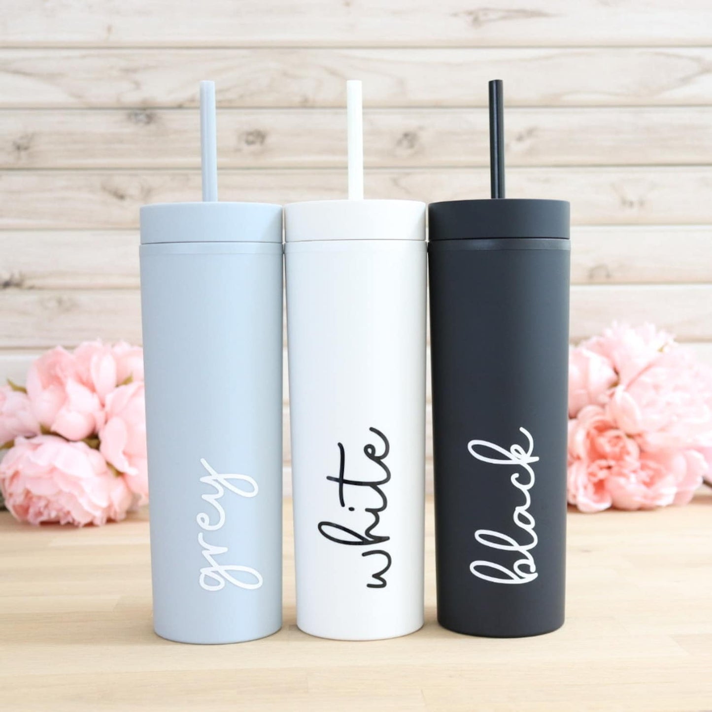 Personalized Skinny Matte Tumbler – 16oz Double Wall Cup with Straw | Gift for Her & Him