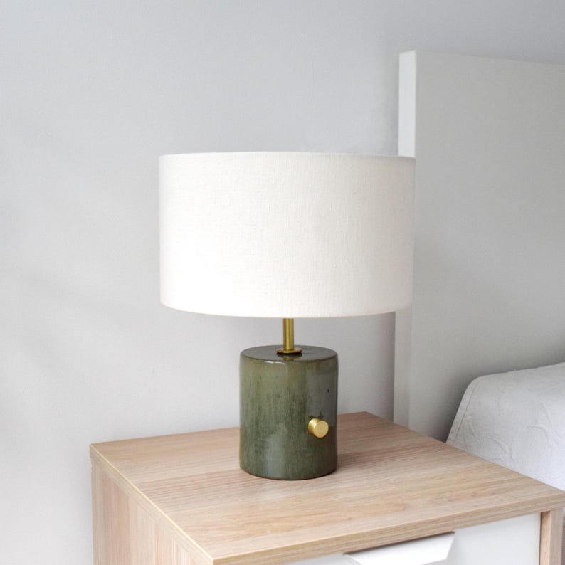 Handcrafted Dimmable Ceramic Table Lamp – Green Glaze | Perfect for Bedroom, Bedside, Entryway & Living Room