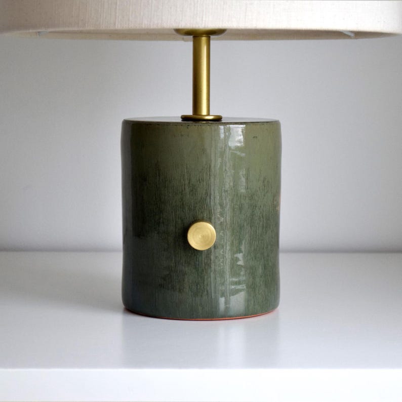 Handcrafted Dimmable Ceramic Table Lamp – Green Glaze | Perfect for Bedroom, Bedside, Entryway & Living Room
