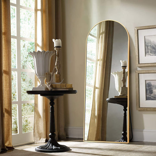 Modern Arched Full-Length Mirror with Gold Frame – Elegant Floor Mirror for Bedroom, Living Room or Entryway